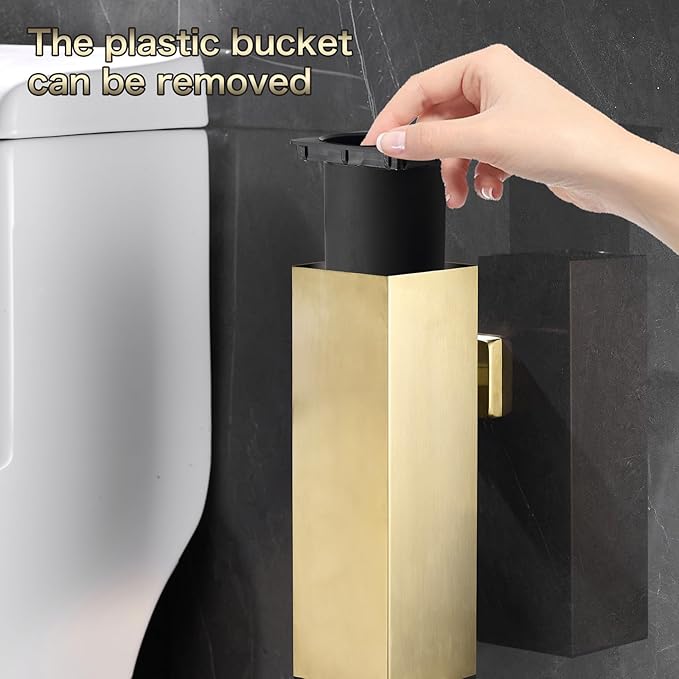 AIREMOEN Toilet Brush Set - Brushed Gold, Wall-Mounted Holder, Cleaning Brush Head, and Splash Guard