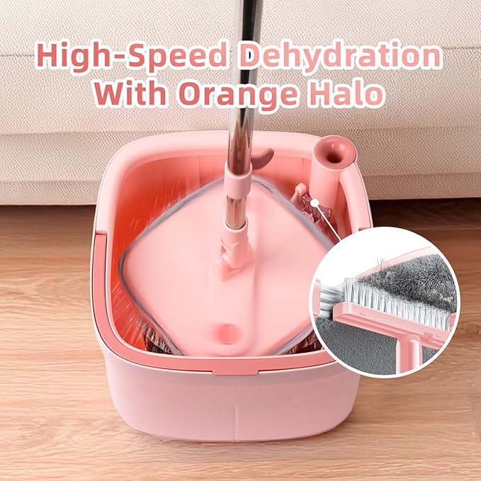 Upgraded Spin Mop and Bucket System Set, Self Separate Clean and Dirty Water, Foldable Square Standing Mop Head with Microfiber Mop Pads, Detachable Bucket