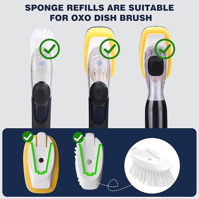 Sponge Brush Refills for OXO Dish Brush, 6 Pack Soap Dispensing Dish Refills, Scrub Replacement Head for Scrubber, Sponge Replacement Head Fits Soap Dispensing Handle