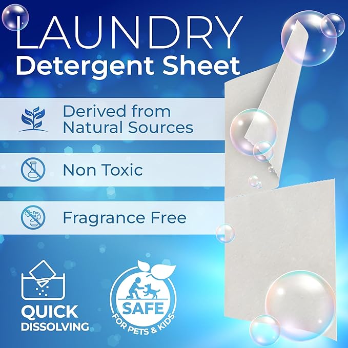 Gull Living Laundry Detergent Sheets For Travel - Eco-Friendly, Plant-Based Hypoallergenic Laundry detergent - Dissolves Quickly, Removes Stains & Odors - Laundry Soap Sheets - Fragrance Free 10 Loads