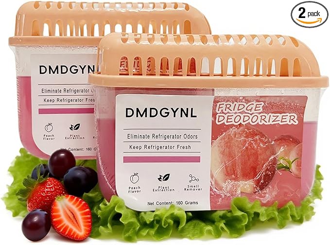 Fridge Deodorizer, Refrigerator Deodorizer More Effective Than Baking Soda, Natural Gel Refrigerator Odor Eliminator for Refrigerator Freezer and Freezer Compartments (2 Pcs/Peach Flavor)
