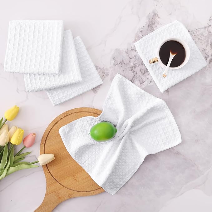 Homaxy Microfiber Waffle Weave Kitchen Dish Cloths, 12 x 12 Inch Ultra Absorbent and Solid Color Dish Towels for Kitchen Fast Drying Dishcloth for Washing Dishes, 6 Pack, White