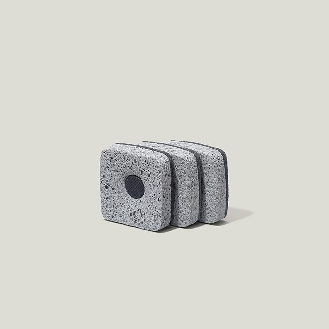 Ionic Non-Scratch Kitchen Sponge with Magnetized Holder, Dual Sided Cellulose and Scrub Pad, 3 Pack, Black/Grey