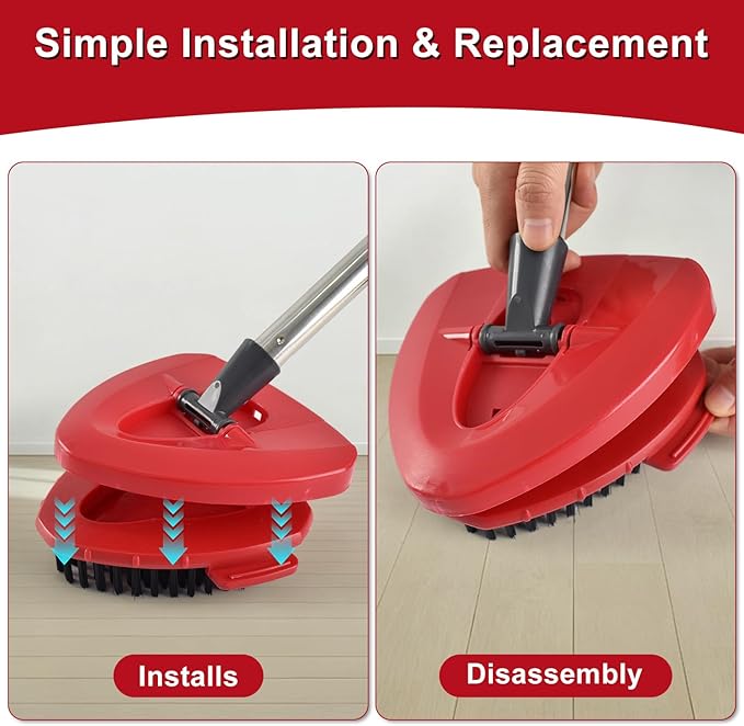 Scrubber Mop Head for Ocedar, Scrub Brush Scrubber Head Compatible for O Cedar Easywring 1-Tank System, 2 Pcs Mop Brush Spin Mop Scrub Brush Head with 1 Mop Base for Bathroom Kitchen Tub and Tile