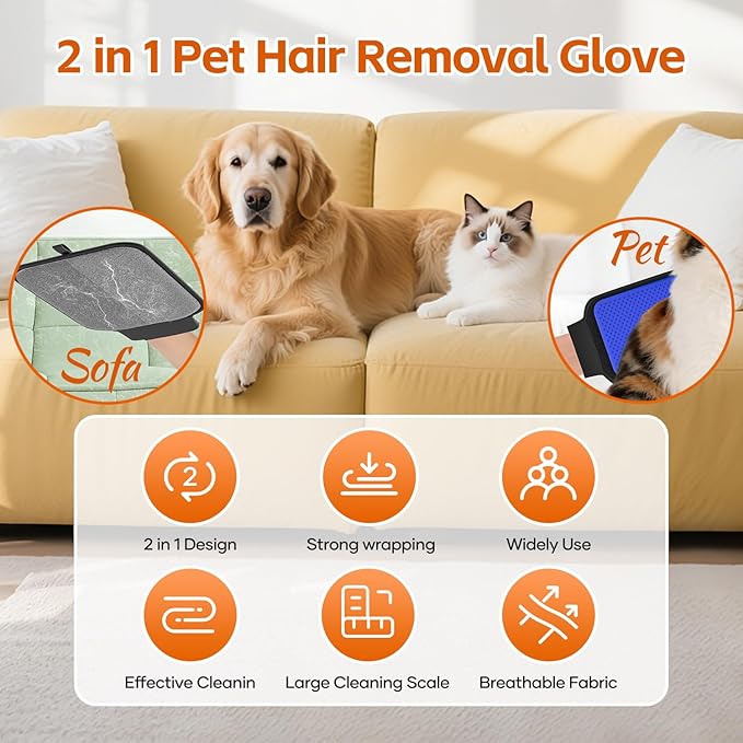 Fancybird 2 in 1 Pet Hair Removal Glove, Upgraded Pet Hair Remover Tool with Wrist Strap, Gentle Shedding Silicone Brushes for Dogs & Cats, Efficient Pet Hair Gloves for Couch Carpet Clothing (Blue)