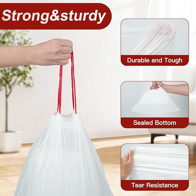 O2frepak 8 Gallon Drawstring Tall Kitchen Trash Bags,Clean Fresh Scent and Heavy Duty Garbage Bags(100 Count,50x60cm)