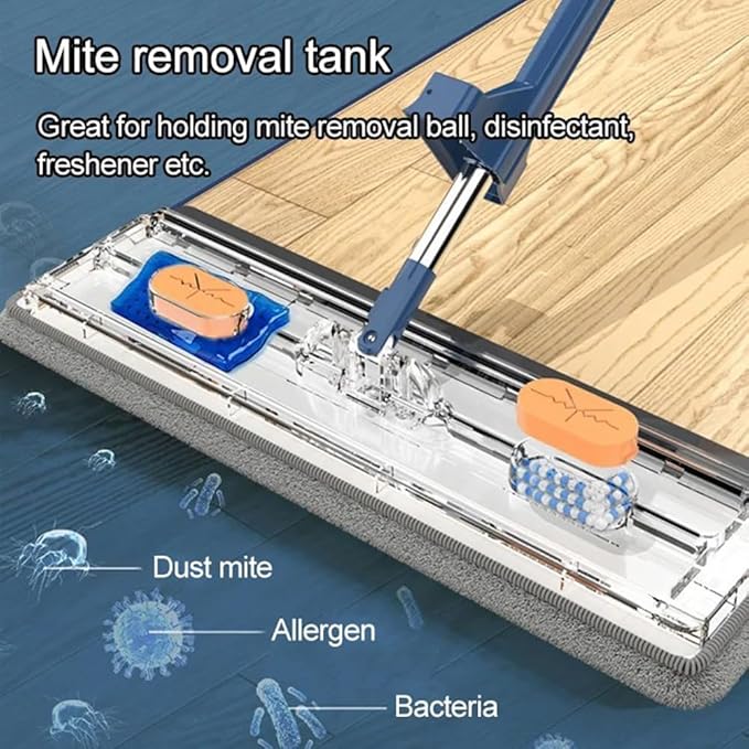 AQWEI Large Flat Mop with Bucket, 54" Large Flat Mop with Wringer, Wet and Dry Large Flat Mop with 4 Microfiber Pads (Blue)