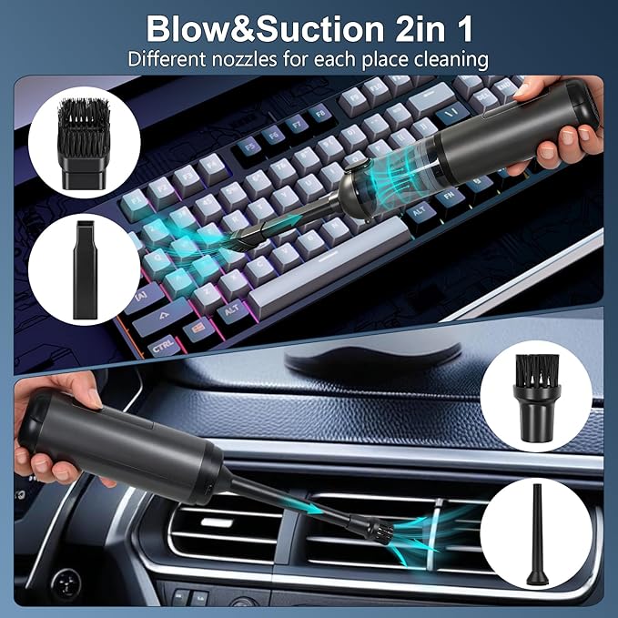 RoDzj Car Vacuum Portable Cordless, 17000Pa 2 in 1 Vacuum Cleaner&Air Duster, 100W Brushless Motor Handheld Vacuum Cordless with 6000mAh Battery, Multi-Nozzles for Car, Home, Office, Pet