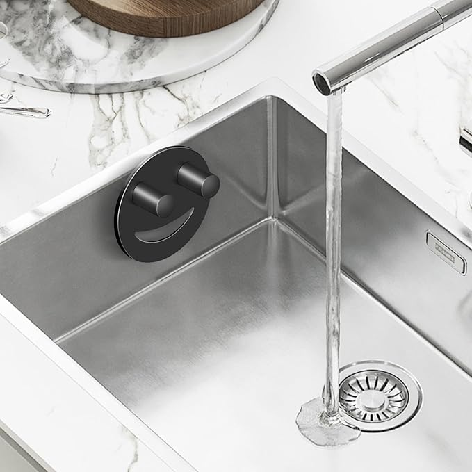 Yoshiky Stainless Steel Smiley Face Sponge Holder, Silver Sink Caddy Organizer Storage with Suction Cup for Kitchen, Kitchen Accessories Decor Scrubber-Black