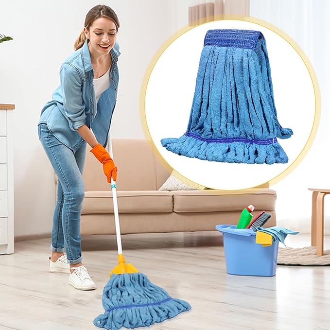 Lallisa 10 Pcs Commercial Mop Head Replacement Tube Microfiber Mop Heads for Floor Cleaning Industrial Mop Heads Looped End Wet Mop Head Refill for Home Commercial Industrial Use (Blue,14 oz)