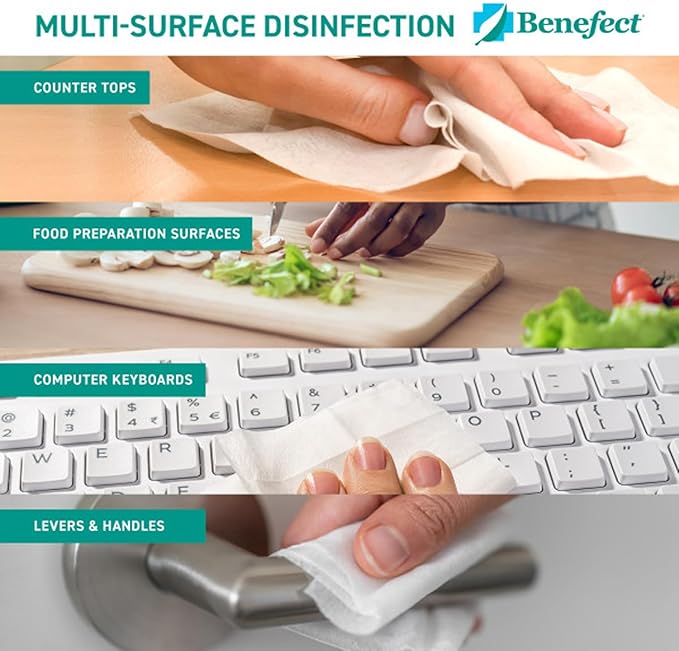 Benefect Botanical Disinfecting Wipes - (90 Wipe Count) Natural, No Residue - Antibacterial Disinfectant, Multi-Surface Cleaning and Sanitizing Wipes