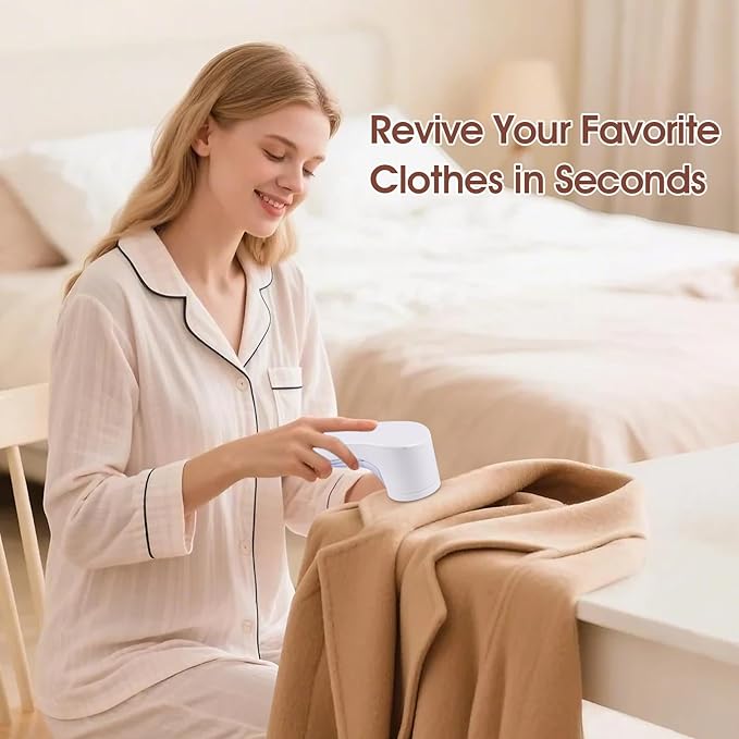 OKAKA Electric Fabric Shaver, Lint Remover for Clothes, Rechargeable Sweater Shaver to Remove Fuzz and Pill for Sweater, Delicates, Bedding and Couch (White)