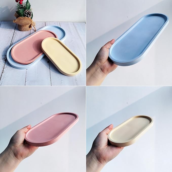 Wehous 3PCS Oval Tray Silicone Molds, Different Size Tray Resin Concrete Mold Large Rolling Tray Molds Storage Molds for Epoxy Resin Casting Container Candle Jewelry Holder Plates Mold Craft Decor
