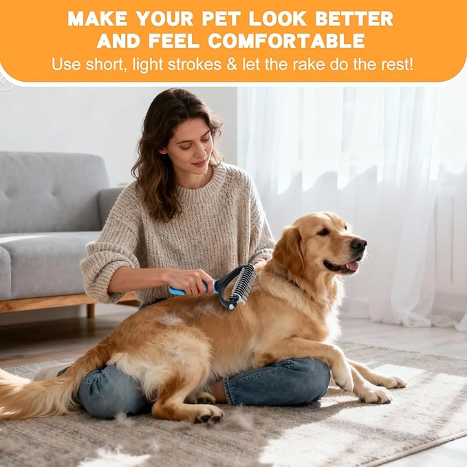 ZQJKLE Cat & Dog Grooming Gloves for Shedding Brushes 1 Pair and Pet Grooming Rake 1PC, Double Sided Dematting, Deshedding Brush & Massage, Safe for Dogs & Cats