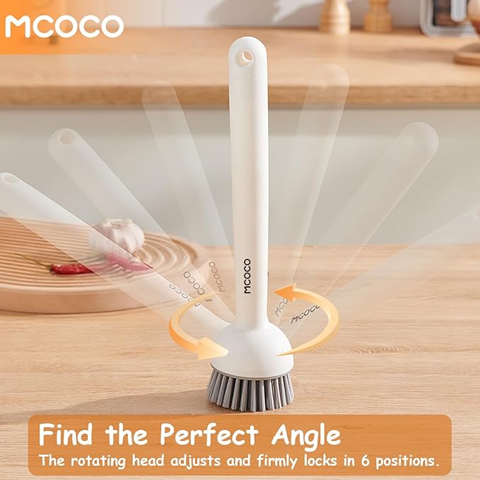 MCOCO Dish Brush Set with Soap Dispensing Palm Brush Dish Scrub Brush with Soap Dispenser Palm Dish Brush Kitchen Cleaning Brush with Ergonomic Long Handle for Cleaning Sink, Pot, Pan, Stove, White