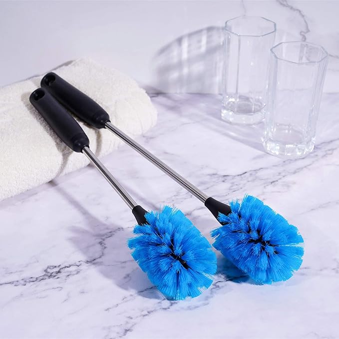 MOSOLAN Stainless Steel Bottle Brush with Replaceable Head, Long Handle Scrub Brush for Water Bottles, Glasswares, Mugs, Flasks, Tumblers, Vases, and Kitchen Sink, 2 Pack, 15 in