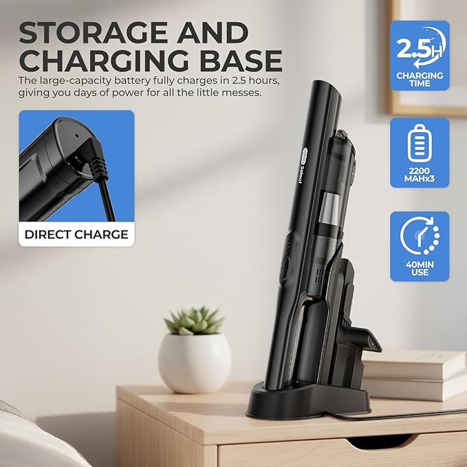 EPROEON Cordless Handheld Vacuum Cleaner, 13000Pa Strong Suction, Mini Vacuum with Charging Dock, 40 Mins Runtime, LED Light, HEPA Filter, One-Click Empty for Car Detailing and Home