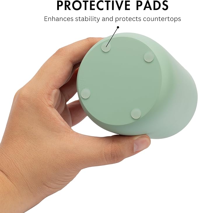 Yew Design Matte Sage Green Toothbrush and Toothpaste Holder and Cup for Bathroom Vanity and Countertop, Round Organizer for Electric Toothbrushes, Floss, Razors, Cotton, and Mouthwash