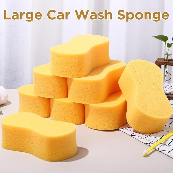 Tioncy 8 Pcs Giant Bone Sponge Bulk 9 x 4.7 x 3 Inch Jumbo Large Car Wash Sponge All Purpose Easy Grip Thick Foam Scrubber for Car Boat Garage Hotel Household Cleaning & Washing (Yellow)