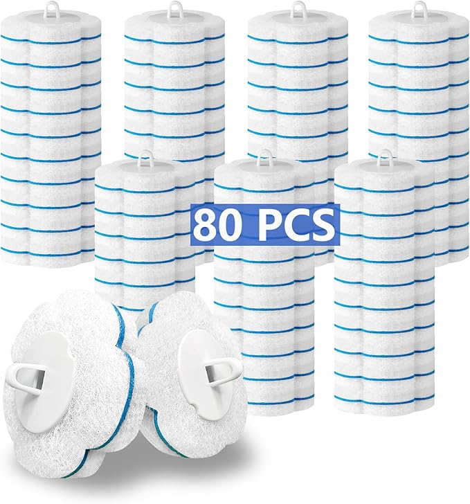 Ucaimao 80 PCS Toilet Wand Cleaner Refills，Toilet Bowl Brush Refills Disposable Toilet Cleaning System Replacement Heads Cleaner Pads for Bathtub Wash Basin (Only Refills，Only Fits Ucaimao) - White