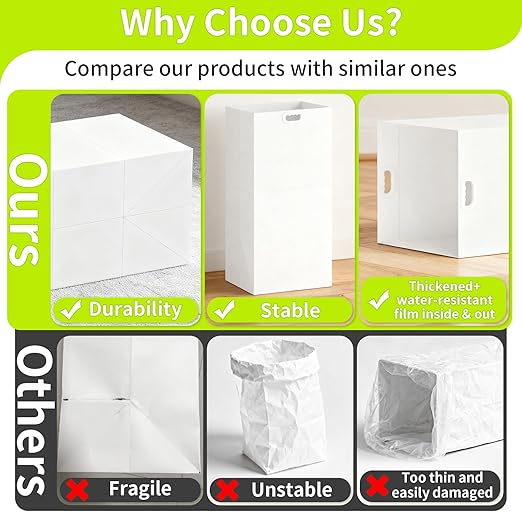 13 Gallon Disposable Trash Cans for Parties, 2 Pack Extra Large Portable Trash Can White Pop Up Trash Cans Bin, Recycle Collapsible Garbage Can Bins for Party Kitchen Camping Trash Can