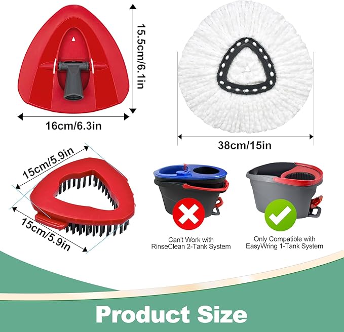 Mop Heads Replacements for Ocedar, Spin Mop Replace Head for O-Cedar EasyWring 1 Tank System Mop Refills, Include 3 Pack Mop Heads, 1 Scrub Brush & 1 Base Combo