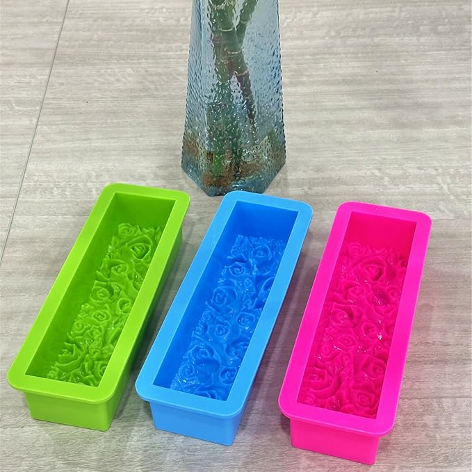 2 Pcs Flexible Rectangular Rose Soap Silicone Mold Flowers Craft Art Silicone Soap Mold Candle Making for Homemad Soap Crafts (Blue)
