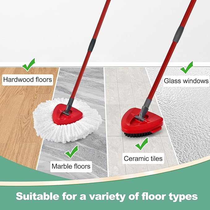 Mop Heads Replacements for Ocedar, Spin Mop Replace Head for O-Cedar EasyWring 1 Tank System Mop Refills, Include 3 Pack Mop Heads, 1 Scrub Brush & 1 Base Combo