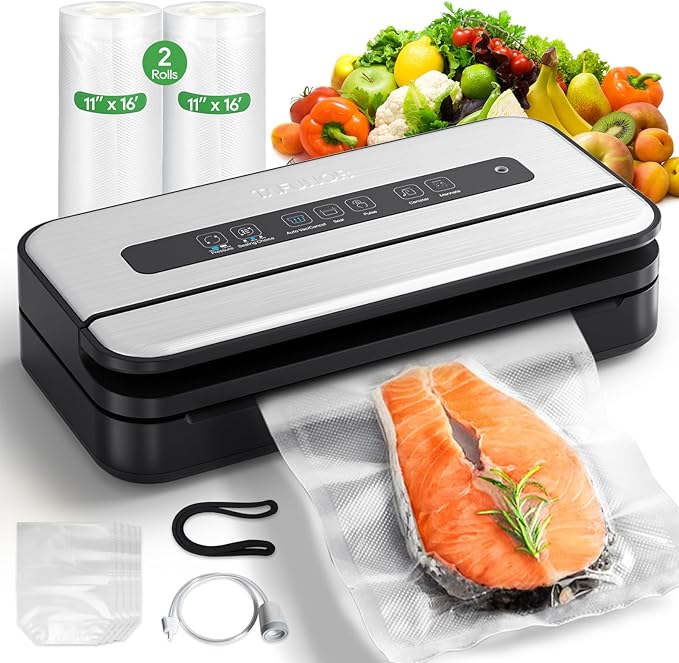 Vacuum Sealer Machine, 90Kpa Food Vacuum Sealer Machine Preservation Dry/Moist/Liquid Modes, LED Indicator Light, Handle Locked Design, Built-in Cutter and Bag Storage, Starter Kit