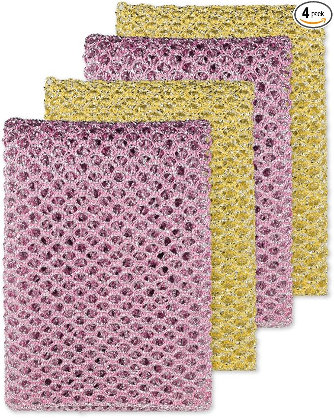 Rugged Glitter Dish Wash Net Heavy Duty, 4Pcs - Premium Non-Scratch Scouring Pads for Durable Cleaning - Glitter Kitchen Mesh Dish Cloth Set for Effective Dishwashing and Pan Scrubbing