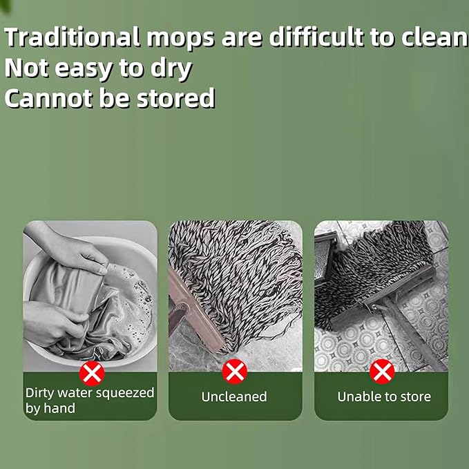Generic 2 in 1 Dehydrated Mop, Self Wringing, Microfiber Head, Floor, Tile, Vinyl, Green, 1PCS