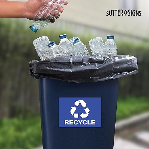 Recycle Stickers, Self Adhesive Weatherproof Vinyl Stickers, Blue, 7" x 10" (Pack of 4)