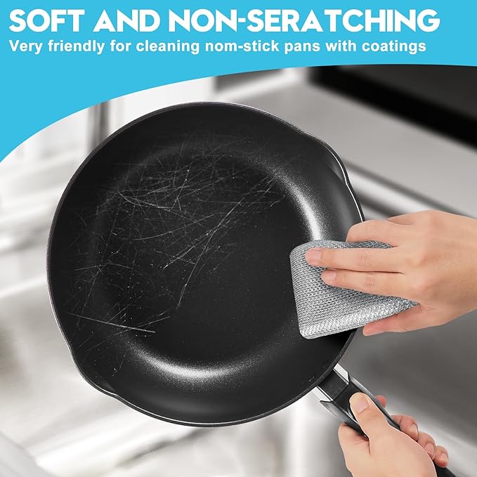 VMKBL 10 Pcs New Upgraded 3 Layers Non Scratch Wire Dishcloth, Multipurpose Wire Dishwashing Rags, Wet & Dry for Cookware, Sinks, Dishes, Stoves & Fireplaces (7.87 x 7.87-10pcs)