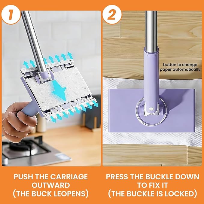 Snap Grip Mini Mop,Convenient Cloth Changing Mini Mop,Retractable Gap Dust Cleaner Flat Mops with Locking Head &Sweeping Cloths,（1mop + 5random Color Rags (White)