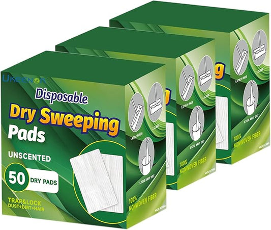 UKEENOR Dry Mop Refills 150 Counts Disposable Dusting Cloths Dry Sweeping Refills Dry Duster Cloths Mop Pads Floor Cloth Refills Electrostatic Cloths 7.8"x11.8" Extra Thick Box Packing