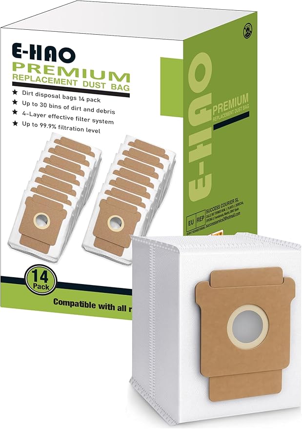 E-HAO 405 & 505 & 705 Vacuum Dust Bags Replacement Parts for iRobot Roomba 705/505/405/504/105/104/Q0520/Q0120/Q011/Y0110/Y0140/Essential Vac, 14-Pack