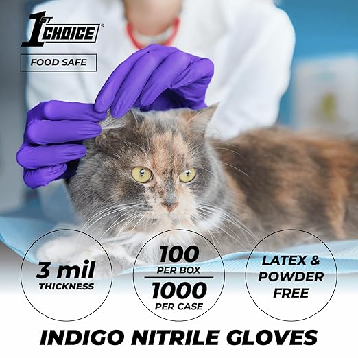 1st Choice Nitrile Disposable Gloves, Large Nitrile Gloves, Disposable Latex Free Exam Gloves, 2 Boxes of 100, 3 Mil, Indigo