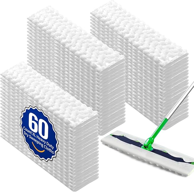 FURCIELOS 60 Count XL Pet Dry Sweeping Cloth Refills for Swiffer Sweeper XL Mop, Unscented Heavy Duty Dry Pads Refills for Multi-Surface Floor Cleaning