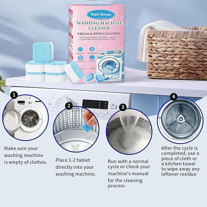 Home Stain Remover Gel & 48-Pack Washing Machine Cleaner Tablets Bundle | Complete Laundry Care Kit | Remove Stubborn Stains & Deep Clean Machine, Seals, Tub | No-Slip Gel, Septic Safe Pods, Fresh Sce