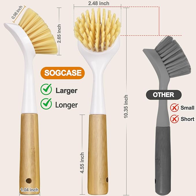 SOGCASE Dish Brush with Handle,Kitchen Scrub Brushes for Cleaning, Dish Scrubber with Stiff Bristles for Sink, Pots, Pans, 1 Pack