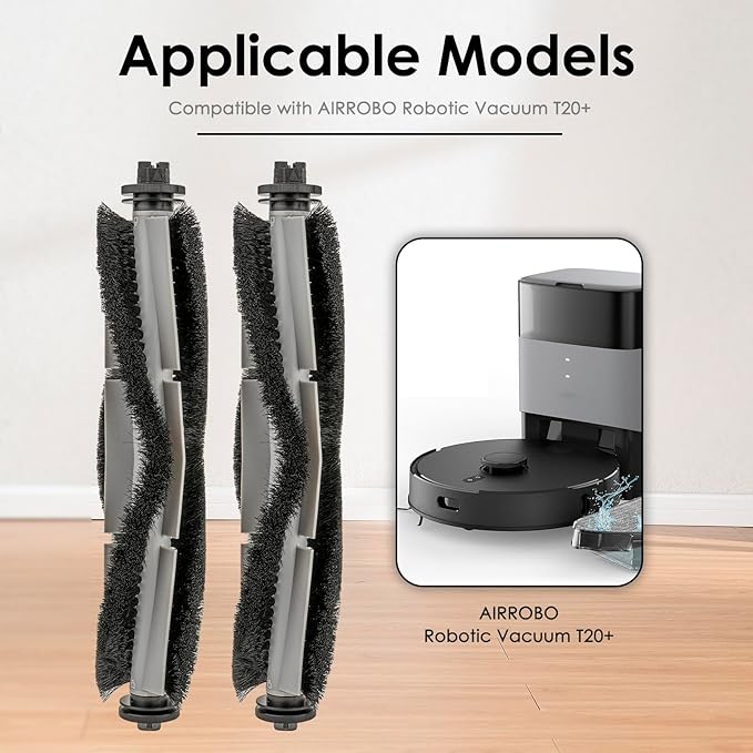 (2 Pack) T20+, T25+, T30+ Replacement Roller Brushes Compatible with Airrobo T20+, T25+, T30+ Robot Vacuum Cleaner, Main Roller Brush Accessories Kit, Multi-Surface Brush