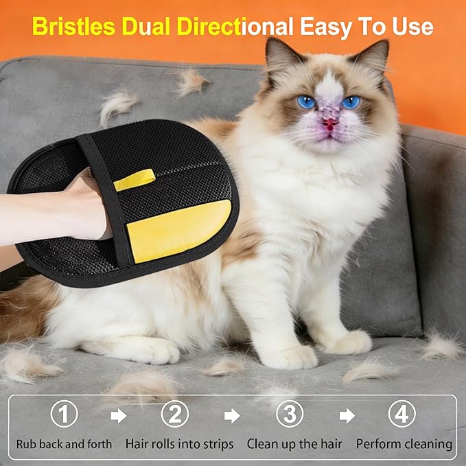 Pet Hair Removal Glove for Cats & Dogs, Electrostatic Grooming Glove for Pet Shedding Hair, Reusable Fur Remover for Furniture Sofa Carpet Car, Lint Cleaning Tool (2 Pcs)