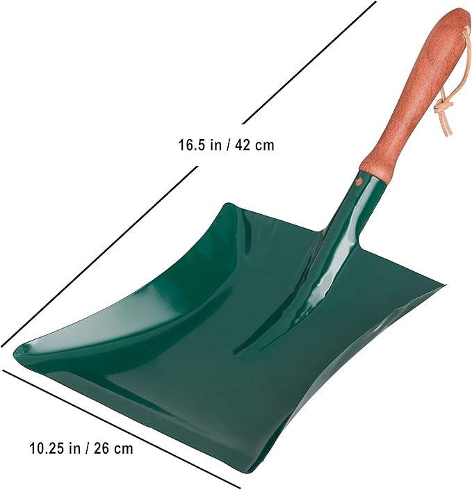 REDECKER Heavy Duty Steel Dust Pan, Powder-Coated, Large Green Dustpan with Long 16-1/2-Inches Oiled Beechwood Handle for Home, Outdoor Dustpan, Made in Germany - Dust Pan Steel Green