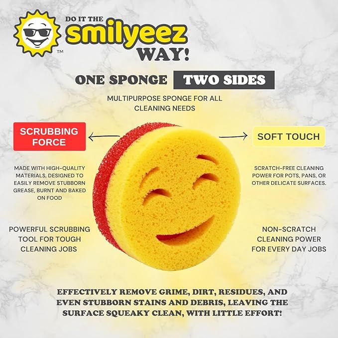 The Original Smiling Handle for Scrub Daddy (Reg. TM) Sponge and Scrub Moji Sponge (White Handle) & 3 Scrub Moji DUO's