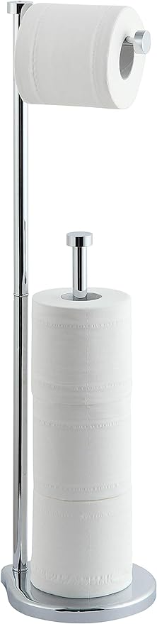 SunnyPoint Free Standing Bathroom Toilet Paper Holder Stand with Reserve, Reserve Area has Enough Space for Jumbo Roll (Chrome)