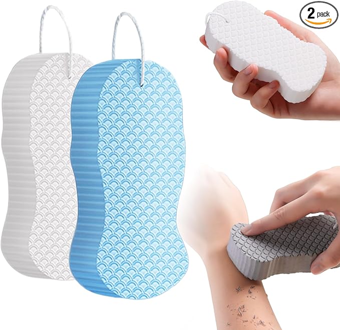 Magic Exfoliating Bath Sponge, 2025 New Super Soft Exfoliating Bath Sponge, 3D Magic Exfoliating Body Scrubber, Shower Sponges for Body Removes Dead Skin (White Blue)