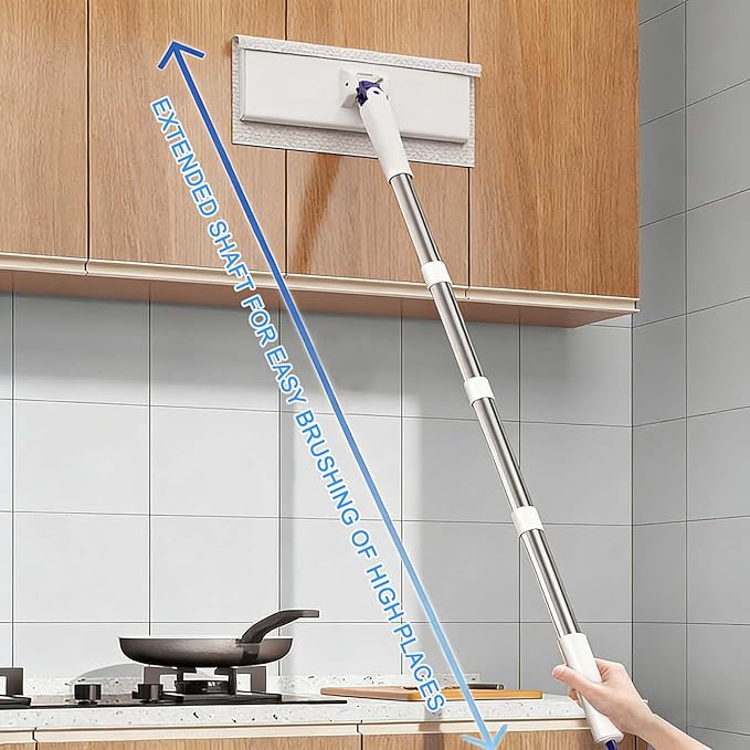 Snap Grip Mini Mop with 5 Reusable Cloths, No Wash Zero Touch Disposable Lazy Mop, Retractable Gap Dust Cleaner Flat Mops with Locking Head, Dry Wet Pads for Floor Hardwood Kitchen Wall (125×25×10cm)