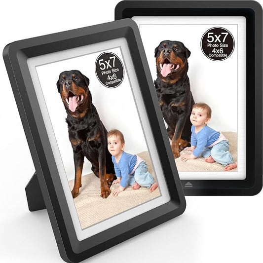 2-Pack 5x7 Picture Frame or 4x6 with Mat – Shatterproof Plastic Picture Frames for Family, Nursery & Playroom, Wall & Tabletop Frame for Home or Office, Safe Lightweight Design, Midnight Elegance