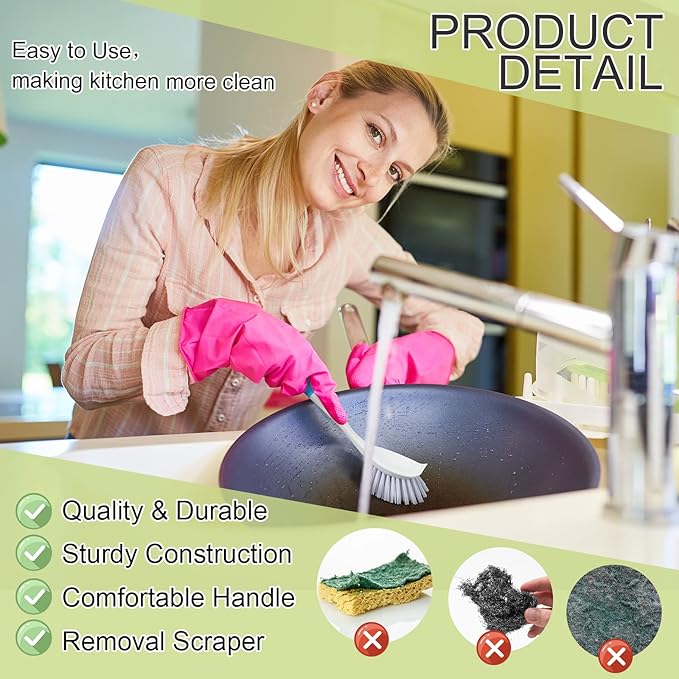 8 Pcs Dish Brush with Handle Kitchen Scrub Brush Pot and Pan Cleaning Brush Dish Scrubber with Stiff Bristle for Cookware Sink Washing Household, 4 Colors, 9.84 x 3.15 x 0.98 Inch