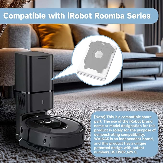WAIKAS 6 Pack Vacuum Bags for iRobot Roomba j9+, j7+, j5+, i5+, j6+, i3+, i4+, i8+, s9+, and Other i/s/j Series Clean Base Automatic Dirt Disposal Bags Replacement Parts